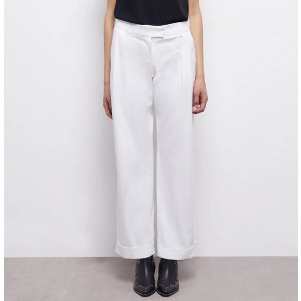 The Kooples Wide Leg Pants 100% Cotton Pleated Front Trousers White NWT L FR40